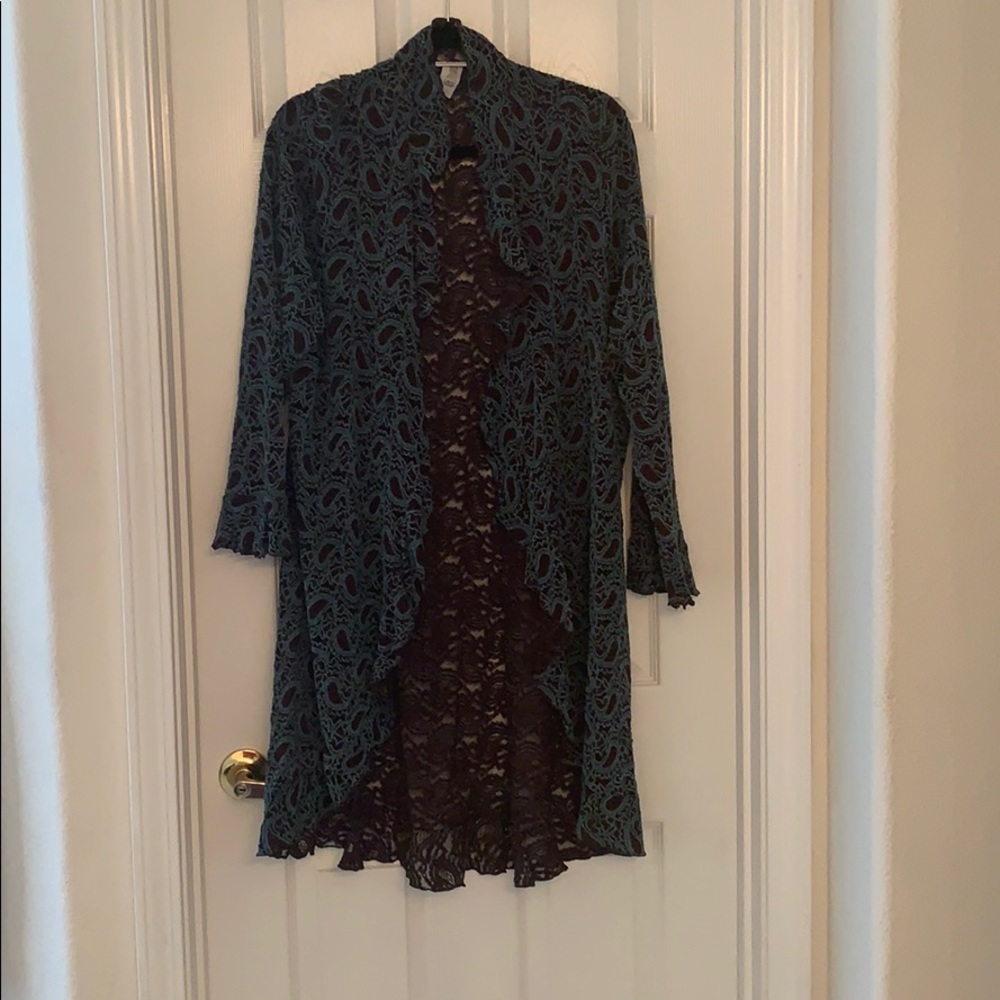 Teal and Brown lace jacket with bell sleeves